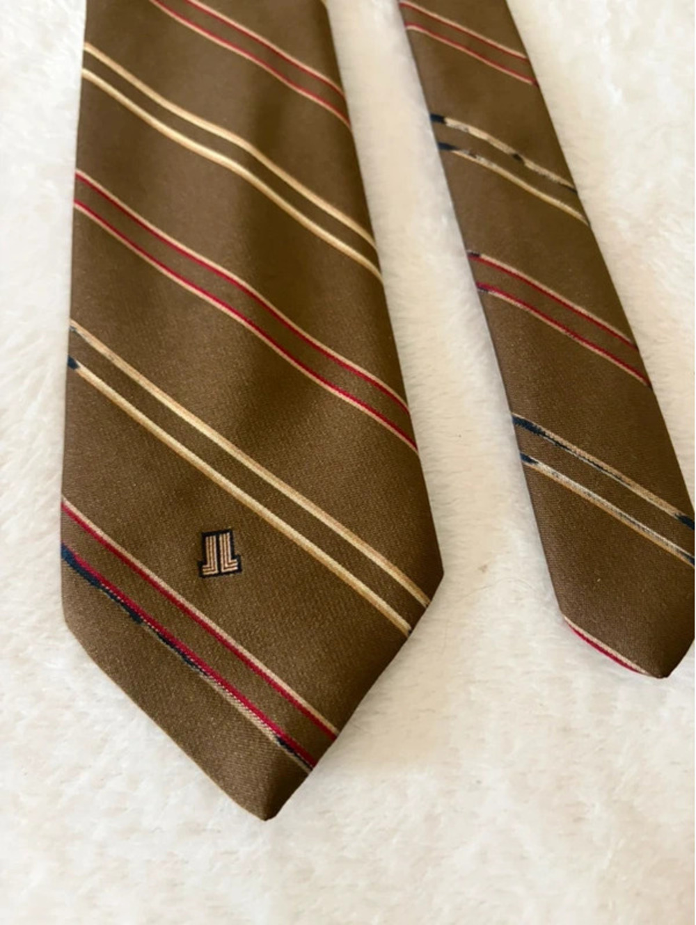 Vintage Lanvin New York Paris Brown Striped Logo Necktie